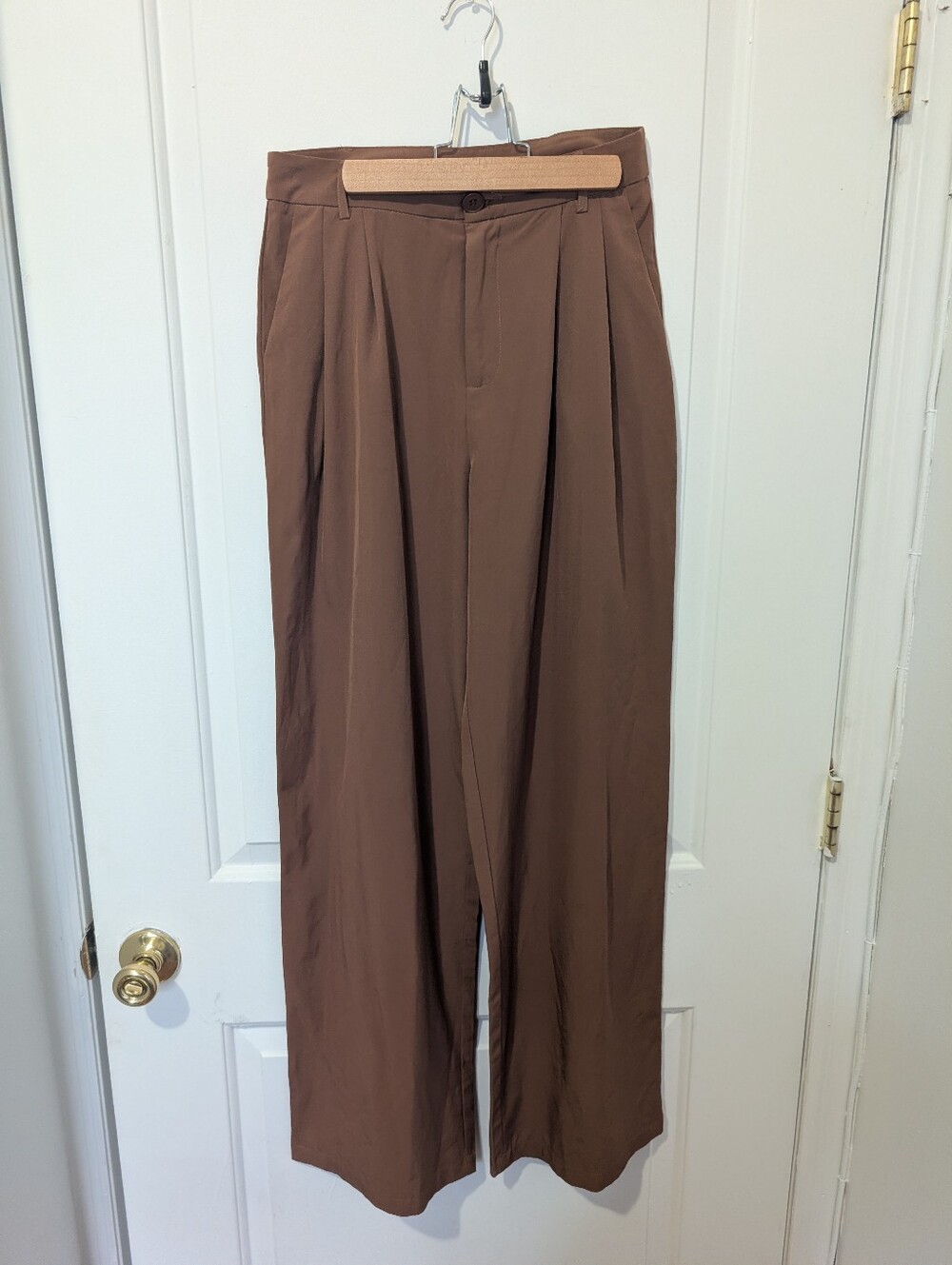 Classy Brown Pleated Wide-Leg Pants